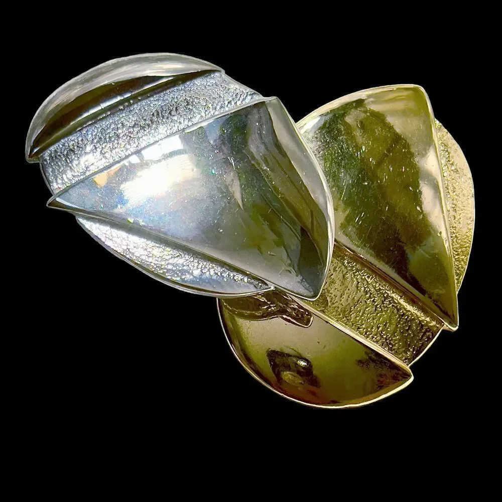 Set of 2 Abstract Vintage Signed Ginnie Johansen ‘84 Belt Buckles Gold & Silver